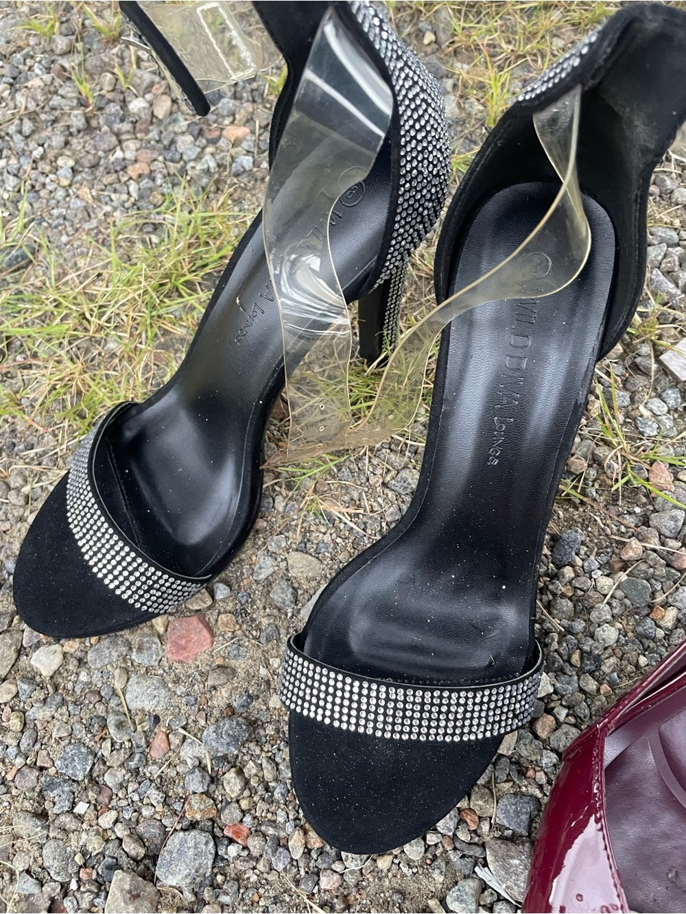 Black Rhinestone Ankle-Strap Heels - Women's